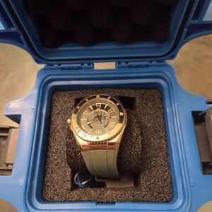 Gold-Tone Watch with Green Silicone Strap